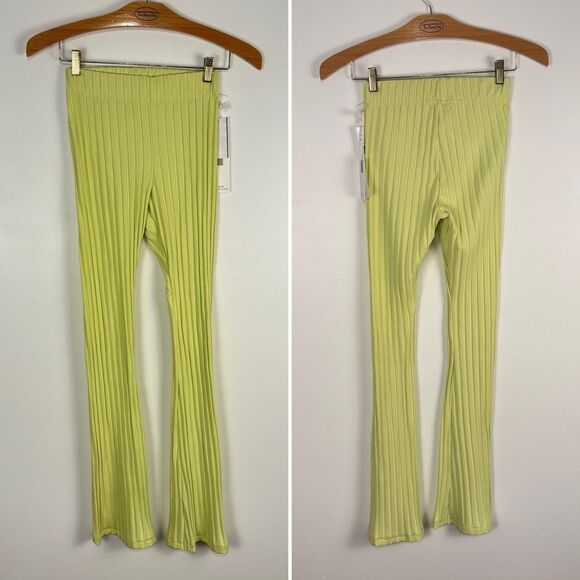 NWT Good American Womens Size 1 Key Lime Wide Rib ZIp Hem Pant Leggings Pull On - Picture 3 of 9